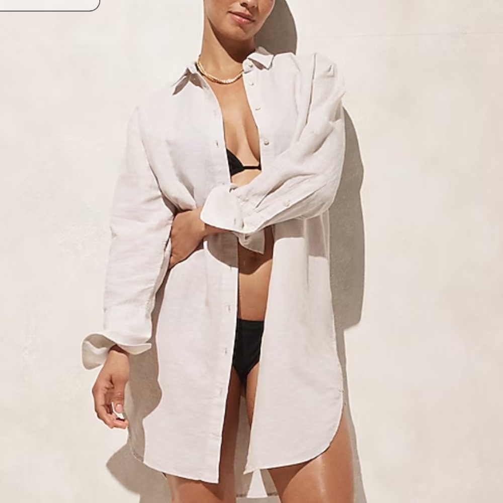 J crew sheer flax Relaxed-fit beach shirt in linen-cotton blend